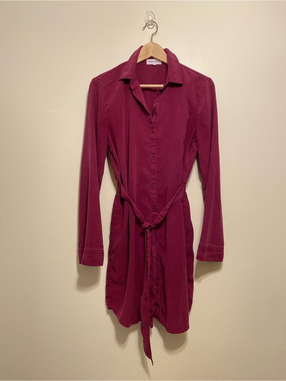 Bella Dahl Long-Sleeve Shirt Dress in Wine Berry. Size M